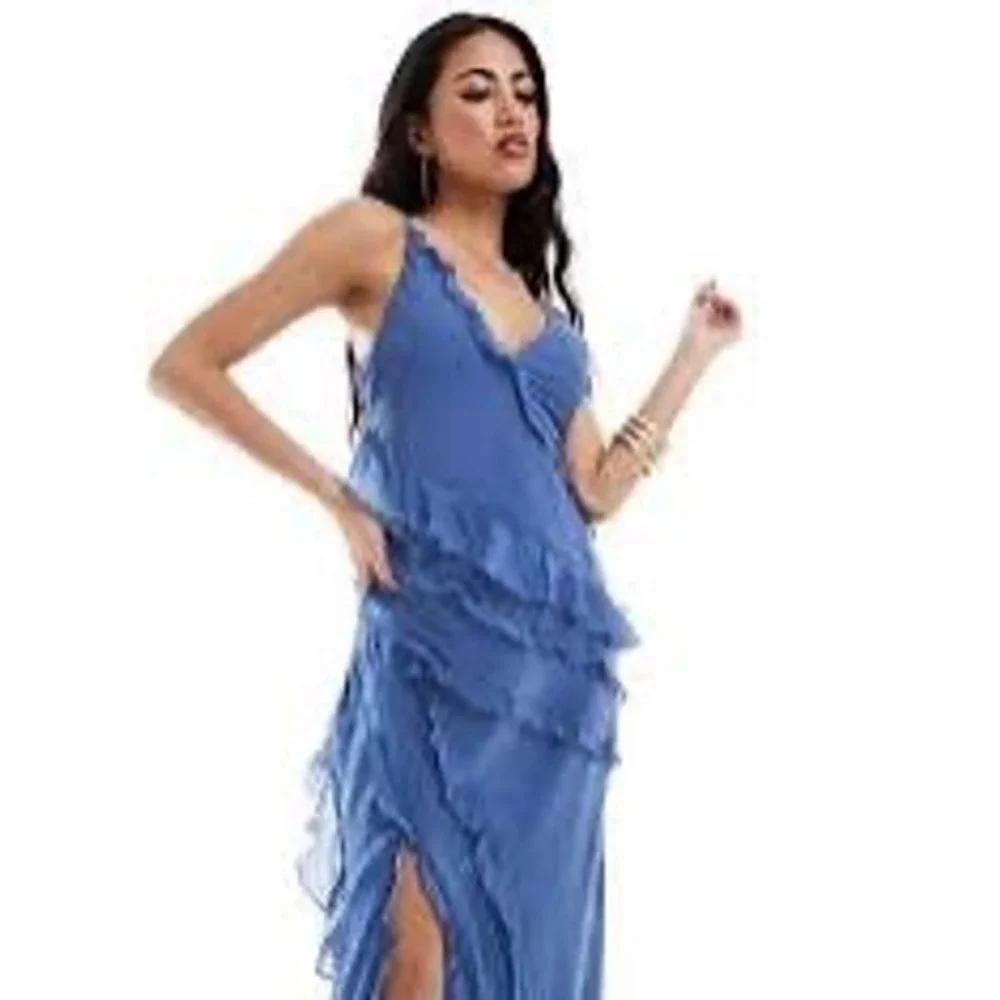 NWT Abercrombie & Fitch Blue Ruffle Maxi Dress